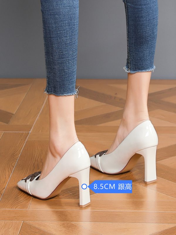 British-Style Women's Leather Chunky Heels with Square Toe and Metal Buckle - Versatile Spring 2025 Footwear