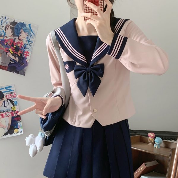 Camellia Women's Waist-Defined JK Uniform Sailor Suit Top - Summer Short Sleeve College Style with Three-Volume Design