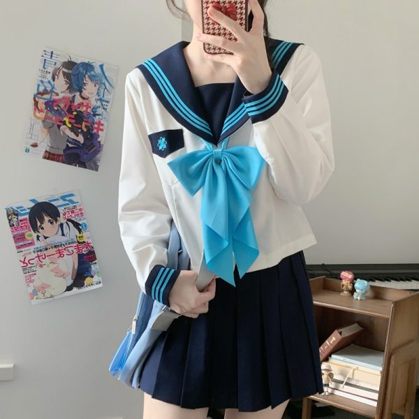 Camellia Women's Waist-Defined JK Uniform Sailor Suit Top - Summer Short Sleeve College Style with Three-Volume Design