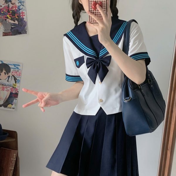 Camellia Women's Waist-Defined JK Uniform Sailor Suit Top - Summer Short Sleeve College Style with Three-Volume Design
