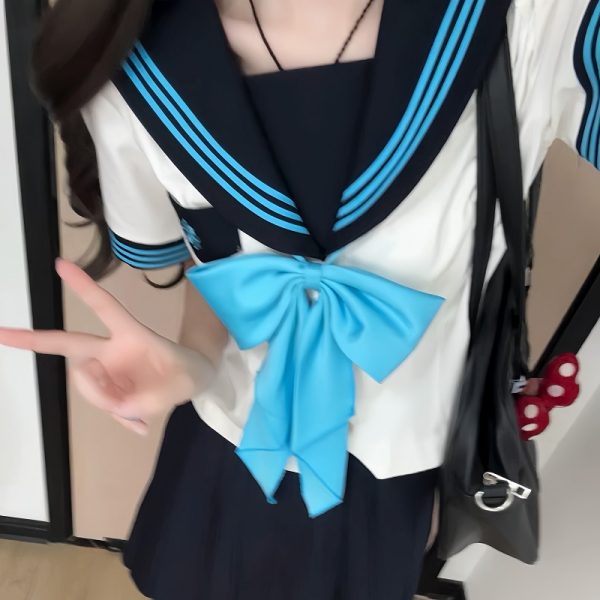 Camellia Women's Waist-Defined JK Uniform Sailor Suit Top - Summer Short Sleeve College Style with Three-Volume Design