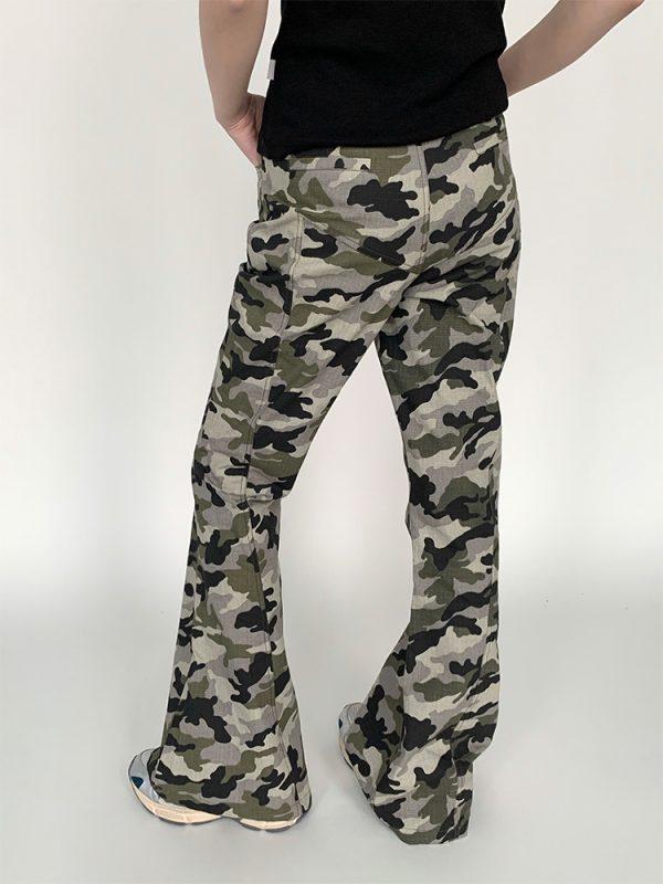 Camo Workwear Casual Split Slim-Fit Flared Wide-Leg Retro Chic Long Pants for Women - Trendy Y2K Fashion