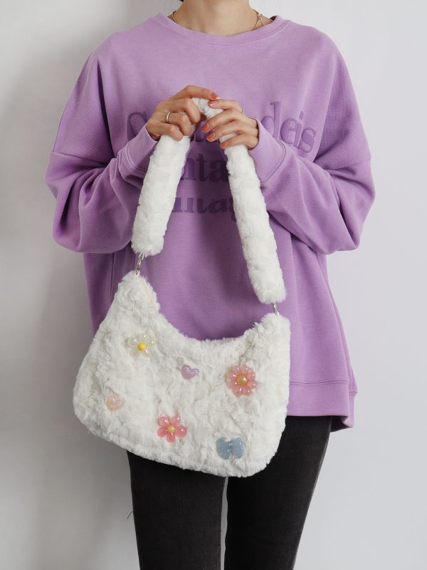 Candy Pink Plush Underarm Bag for Women - Sweet Strawberry Leopard Print Crossbody Tote - Cute Small Niche Style