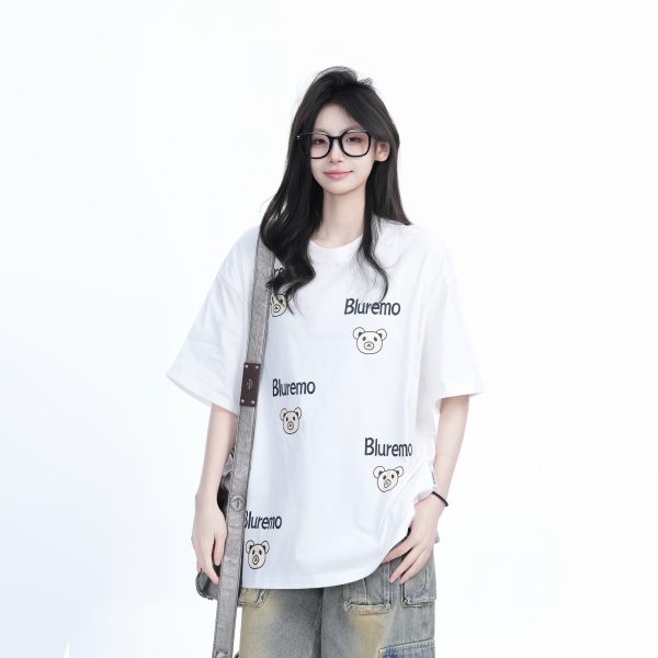 Cartoon Graphic Pink Short Sleeve T-Shirt for Women - Fun Summer Design, Loose Fit, Casual Style