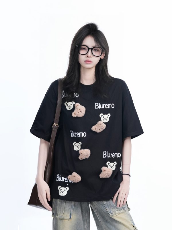 Cartoon Graphic Pink Short Sleeve T-Shirt for Women - Fun Summer Design, Loose Fit, Casual Style