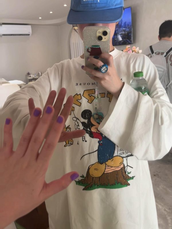Cartoon Print Casual Oversized Long Sleeve T-Shirt for Autumn & Winter - Korean Style, Youthful and Slimming Cotton Tee