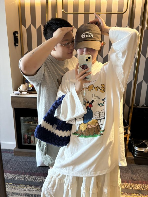 Cartoon Print Casual Oversized Long Sleeve T-Shirt for Autumn & Winter - Korean Style, Youthful and Slimming Cotton Tee
