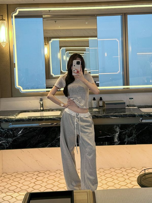 Casual Summer Loose Elastic Drawstring Sweatpants for Women - Gray Sports Pants with Freedom and Laziness Level Design
