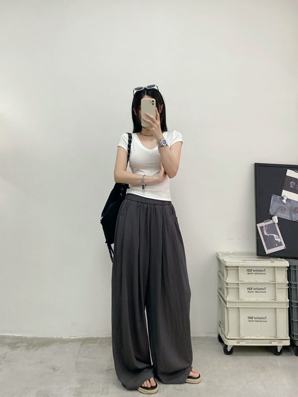 Casual Wide-Leg Pants in Water-Washed Faux Tencel - Soft, Heavy-Duty, Cool Feel, Lazy Tone Shambon Style