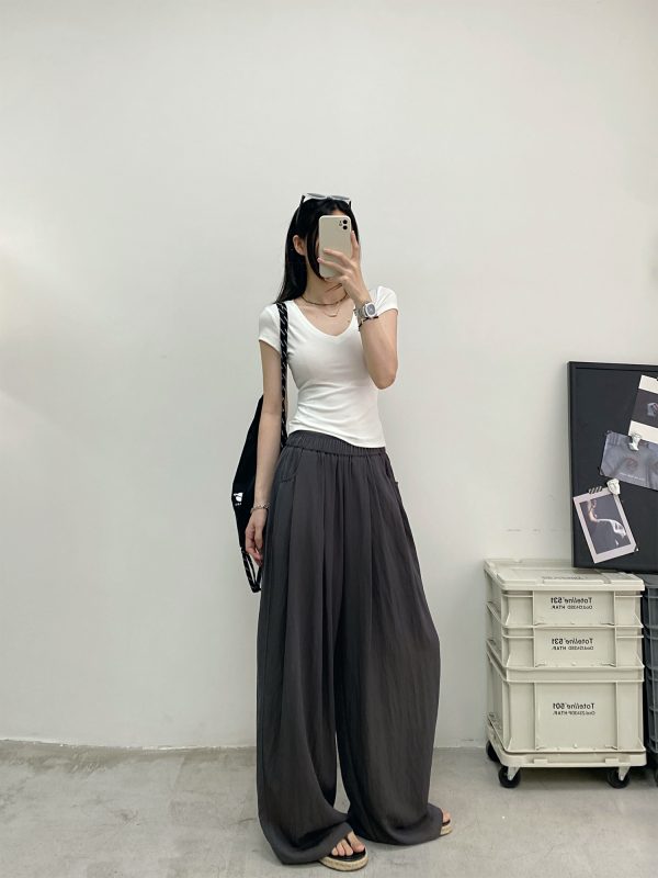Casual Wide-Leg Pants in Water-Washed Faux Tencel - Soft, Heavy-Duty, Cool Feel, Lazy Tone Shambon Style
