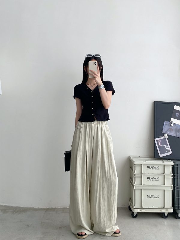 Casual Wide-Leg Pants in Water-Washed Faux Tencel - Soft, Heavy-Duty, Cool Feel, Lazy Tone Shambon Style