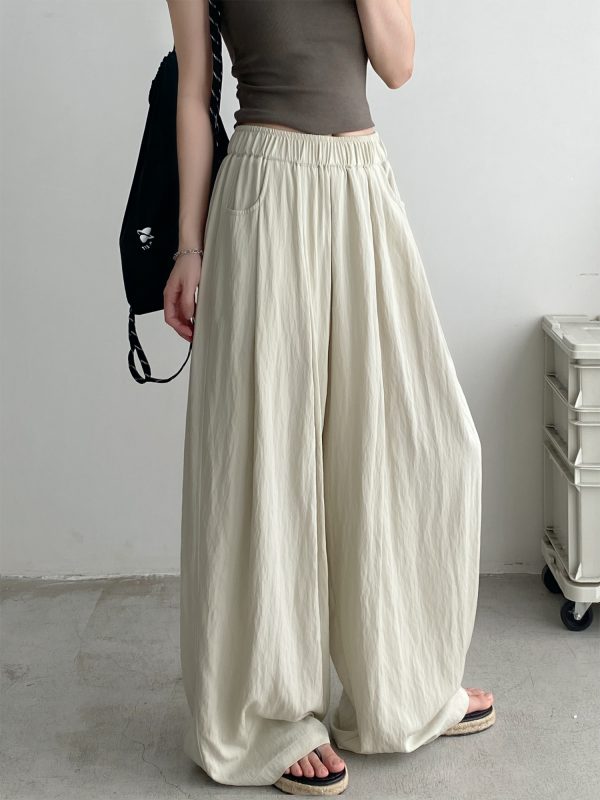 Casual Wide-Leg Pants in Water-Washed Faux Tencel - Soft, Heavy-Duty, Cool Feel, Lazy Tone Shambon Style