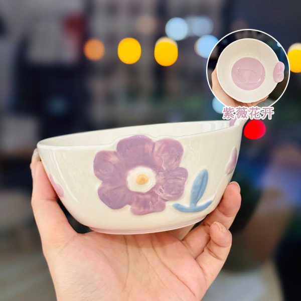 Charming 5-Inch Ceramic Rice Bowl for Girls, High-Quality Ice Cream Dessert Bowl, Sweet Soup Bowl for Everyday Use