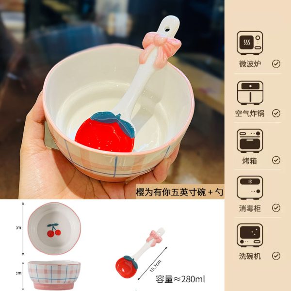 Charming 5-Inch Ceramic Rice Bowl for Girls, High-Quality Ice Cream Dessert Bowl, Sweet Soup Bowl for Everyday Use