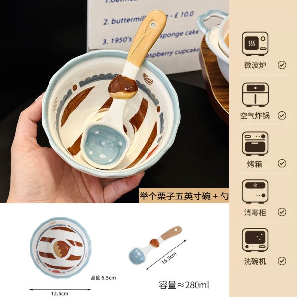 Charming 5-Inch Ceramic Rice Bowl for Girls, High-Quality Ice Cream Dessert Bowl, Sweet Soup Bowl for Everyday Use