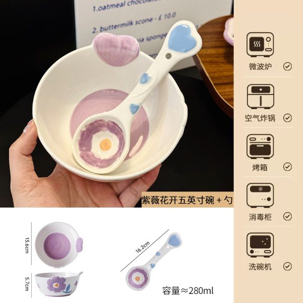 Charming 5-Inch Ceramic Rice Bowl for Girls, High-Quality Ice Cream Dessert Bowl, Sweet Soup Bowl for Everyday Use