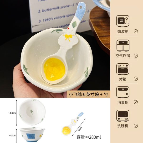 Charming 5-Inch Ceramic Rice Bowl for Girls, High-Quality Ice Cream Dessert Bowl, Sweet Soup Bowl for Everyday Use