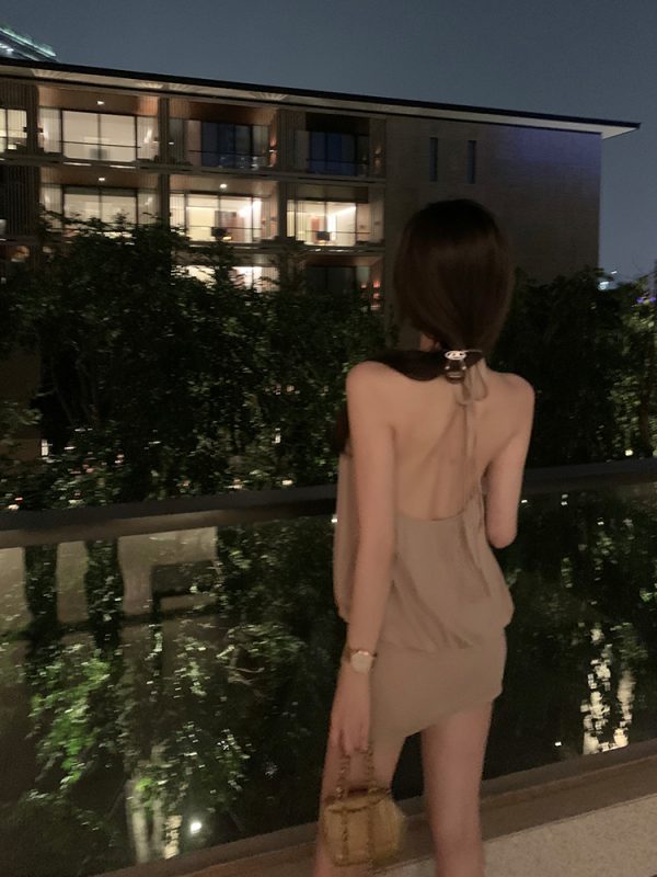 Charming Thai-Inspired Bodycon Dress for Women, Plunging Neckline, Tie Backless Design, Short Length, Trendy Summer Style