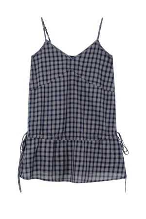 Checkered Long Camisole for Women - Strap Waist Casual Top in Summer 2025 Style, Perfect for Petite Sizes, Trendy 90s Inspired Fashion