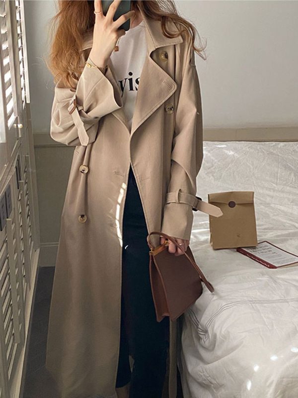 Chic Black Mid-Length Trench Coat for Women, 2024 British Style, Trendy Petite Fashion Outerwear