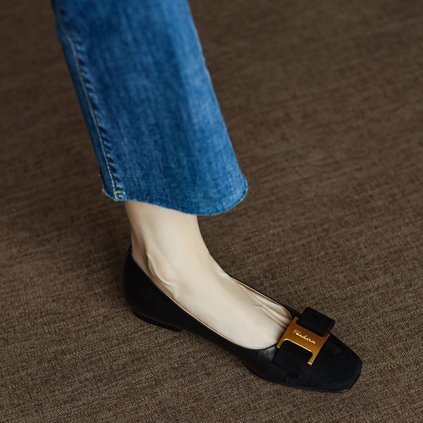 Chic Italian Color-Block Square-Toe Flats - Women's Shallow Mouth Shoes in Chanel Style, Perfect for Everyday Wear