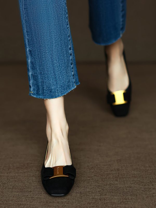 Chic Italian Color-Block Square-Toe Flats - Women's Shallow Mouth Shoes in Chanel Style, Perfect for Everyday Wear