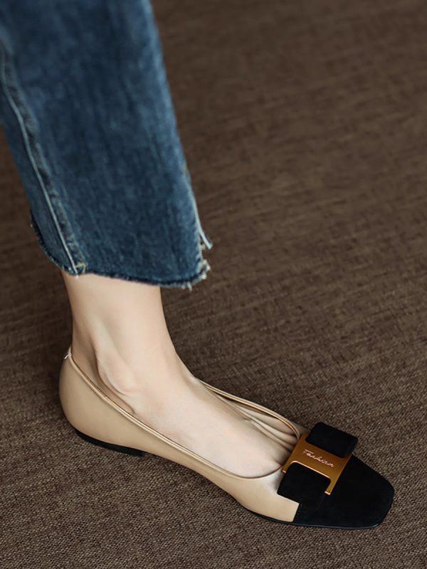Chic Italian Color-Block Square-Toe Flats - Women's Shallow Mouth Shoes in Chanel Style, Perfect for Everyday Wear