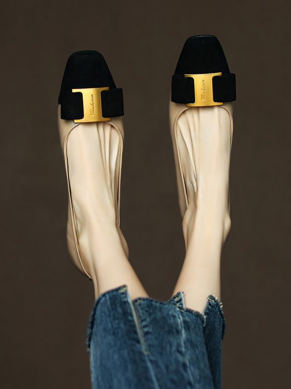 Chic Italian Color-Block Square-Toe Flats - Women's Shallow Mouth Shoes in Chanel Style, Perfect for Everyday Wear