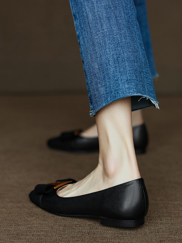 Chic Italian Color-Block Square-Toe Flats - Women's Shallow Mouth Shoes in Chanel Style, Perfect for Everyday Wear