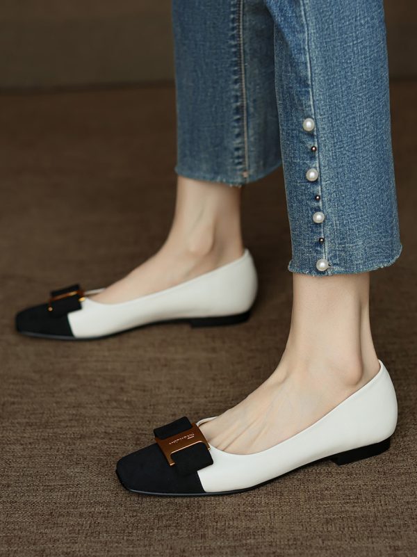 Chic Italian Color-Block Square-Toe Flats - Women's Shallow Mouth Shoes in Chanel Style, Perfect for Everyday Wear