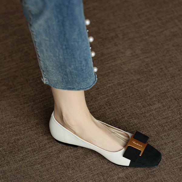 Chic Italian Color-Block Square-Toe Flats - Women's Shallow Mouth Shoes in Chanel Style, Perfect for Everyday Wear
