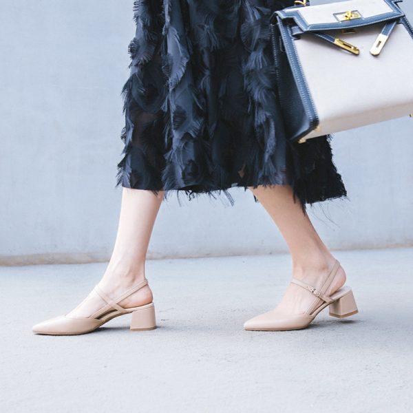 Chic Korean Style Genuine Leather Mid-Heel Sandals for Bridesmaids - Chunky Heel, Pointed Toe, Slimming Design for Spring/Summer