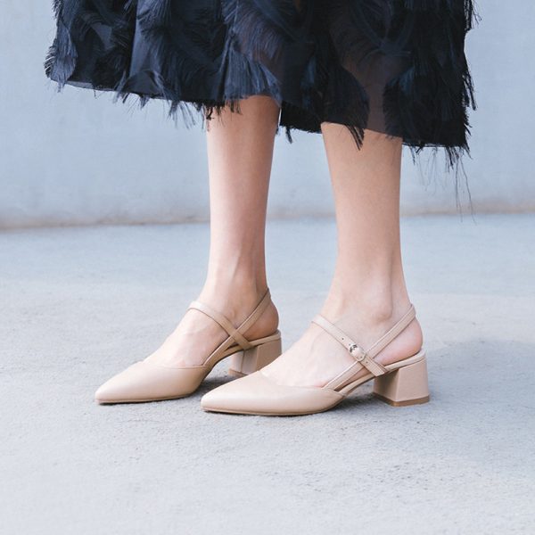 Chic Korean Style Genuine Leather Mid-Heel Sandals for Bridesmaids - Chunky Heel, Pointed Toe, Slimming Design for Spring/Summer