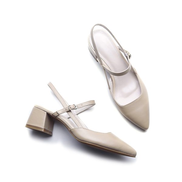Chic Korean Style Genuine Leather Mid-Heel Sandals for Bridesmaids - Chunky Heel, Pointed Toe, Slimming Design for Spring/Summer