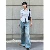 Chic Retro Hong Kong Style Color-Blocked Striped Short Sleeve Shirt for Women - Waist-Cinching Slim Fit Summer Top