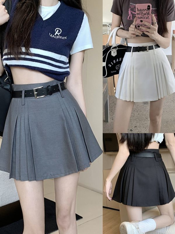 Chic White Plus Size High-Waisted Pleated Half Skirt for Women, Summer A-Line College Style Short Skirt