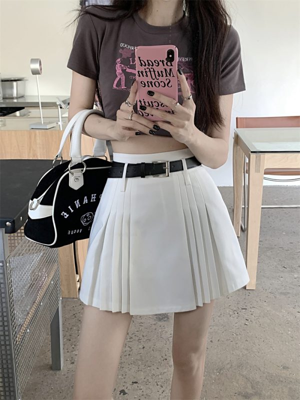 Chic White Plus Size High-Waisted Pleated Half Skirt for Women, Summer A-Line College Style Short Skirt