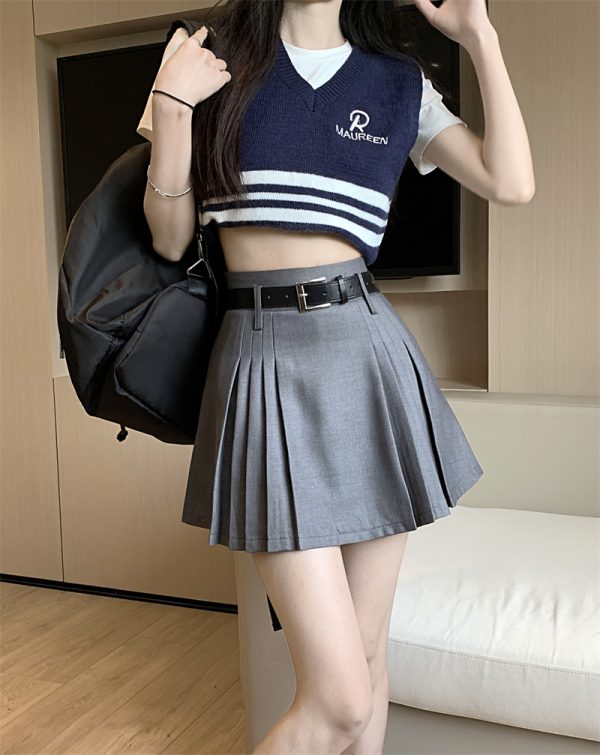 Chic White Plus Size High-Waisted Pleated Half Skirt for Women, Summer A-Line College Style Short Skirt