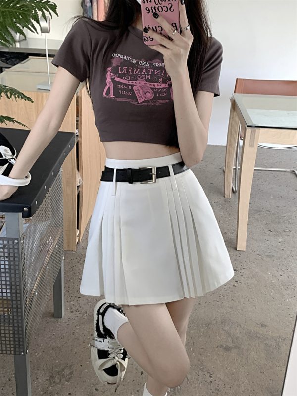 Chic White Plus Size High-Waisted Pleated Half Skirt for Women, Summer A-Line College Style Short Skirt