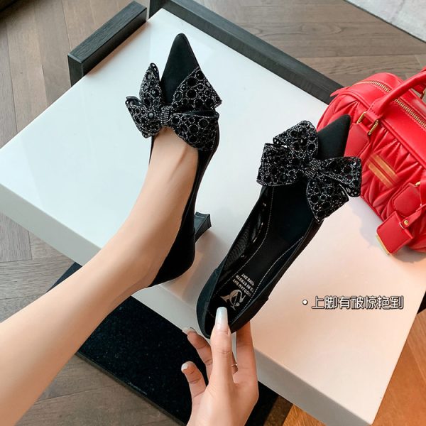 Chic Women's Pointed-Toe Bow Detail High Heels - Versatile French Fashion Style Shallow Mouth Shoes