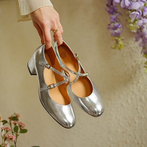 Chinese Style Genuine Leather Cross Strap Mid-Heel Mary Jane Shoes for Women - Elegant Spring Fashion Footwear