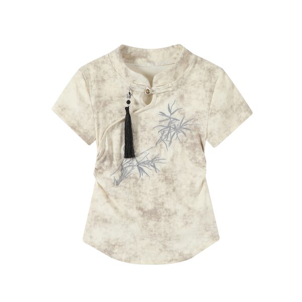 Chinese Style Tie-Dye Women's Short Sleeve T-Shirt with Frog Buttons - Unique Summer Top for Y2K and Korean Fashion