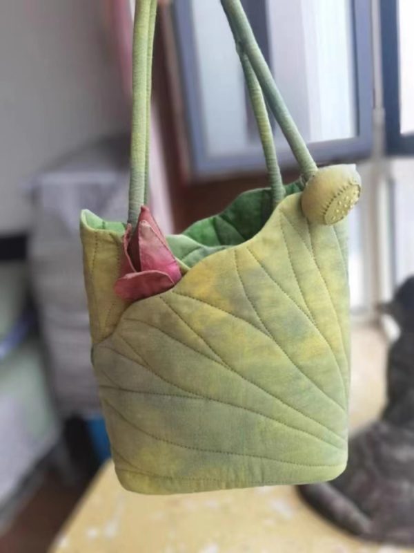 Chinese Wind Lotus Leaf Tote Bag - Retro Handheld Shoulder Bucket Bag - 2024 New Style Fashion Handbag