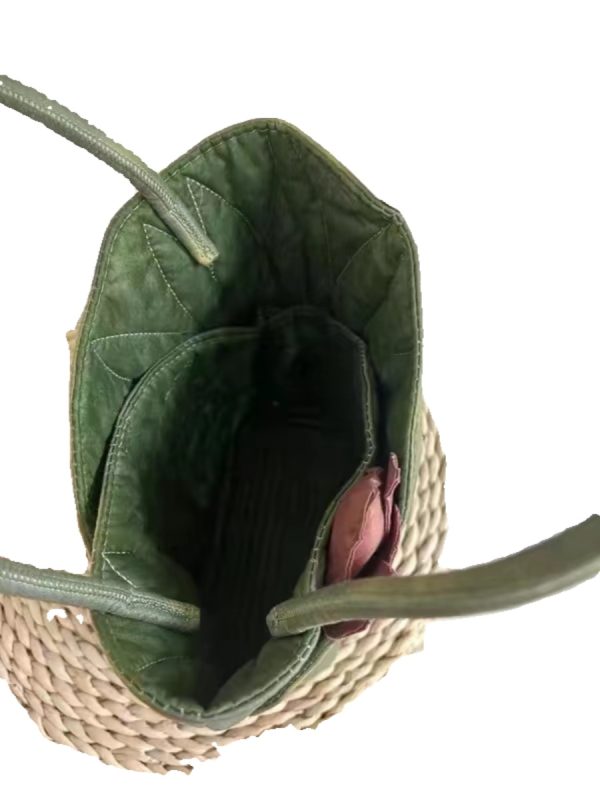 Chinese Wind Lotus Leaf Tote Bag - Retro Handheld Shoulder Bucket Bag - 2024 New Style Fashion Handbag