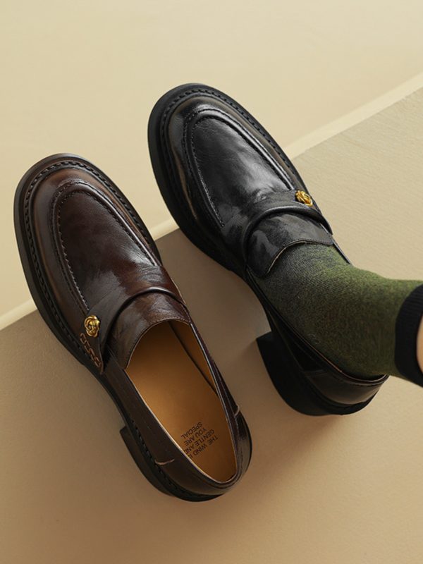 Chunky Heel Black Loafers for Women - Summer 2025 Small Leather Shoes with Camellia Design - Trendy and Stylish