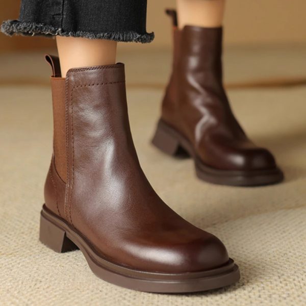 Chunky Heel Martin Boots in Italian-Style Soft Leather, 4 cm Comfort Sole, Cowhide, Trendy and Durable Footwear