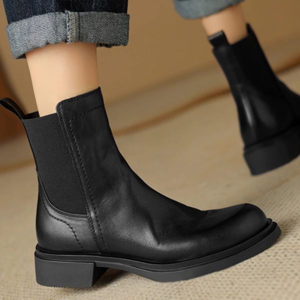 Chunky Heel Martin Boots in Italian-Style Soft Leather, 4 cm Comfort Sole, Cowhide, Trendy and Durable Footwear