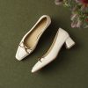 Chunky High Heels for Women - Retro French Literary Style Genuine Leather Two-Way Wear with Metal Buckle