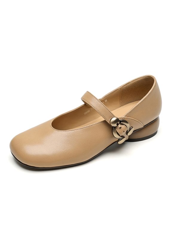 Chunky Mid-Heel Mary Jane Shoes for Women - Sheepskin Round Toe Flats in Forest Green - Spring Summer 2025 Fashion
