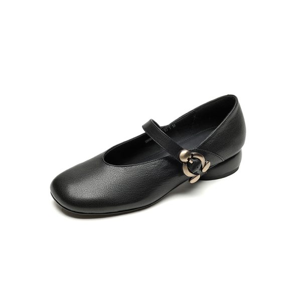 Chunky Mid-Heel Mary Jane Shoes for Women - Sheepskin Round Toe Flats in Forest Green - Spring Summer 2025 Fashion